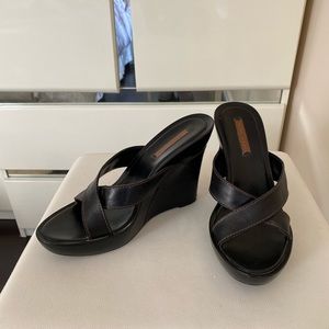 Nine West black leather wedge slip on wedges